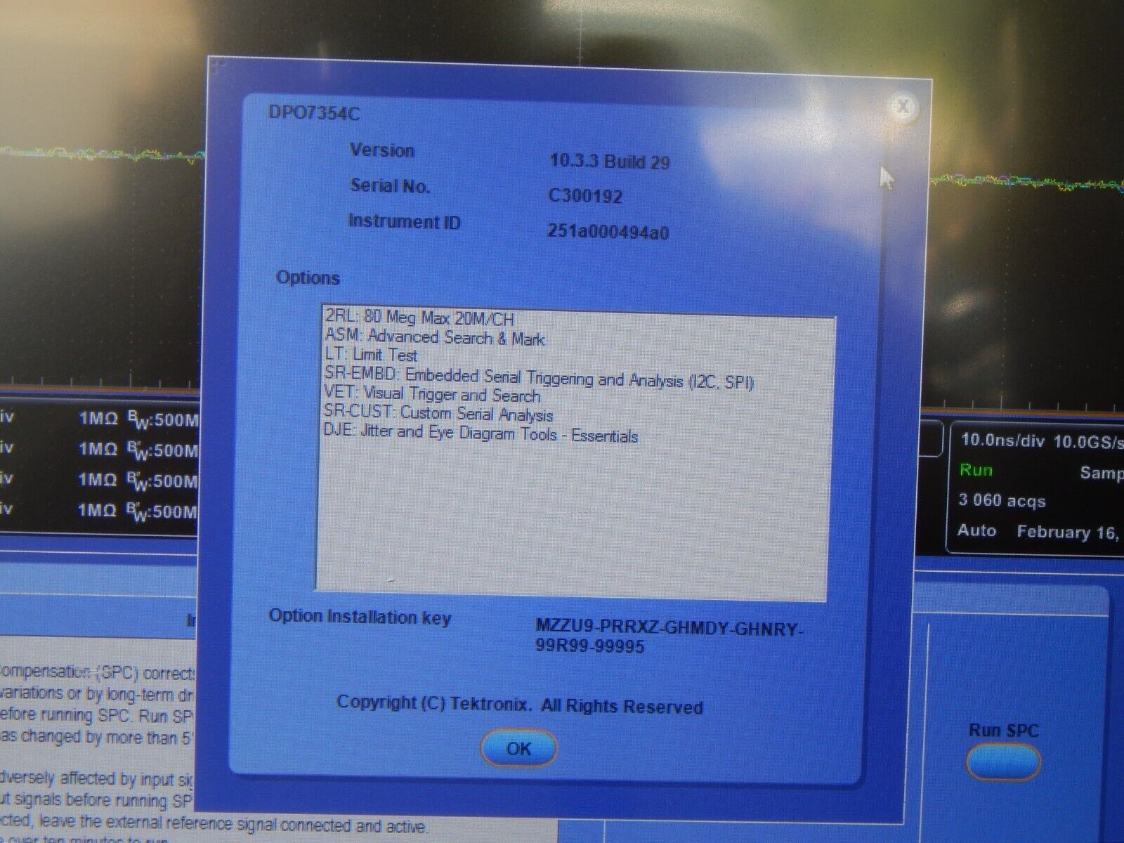 Tektronix DPO7354C 4 Channel 3.5GHz Phosphor Oscilloscope C300192 NIST cal'd