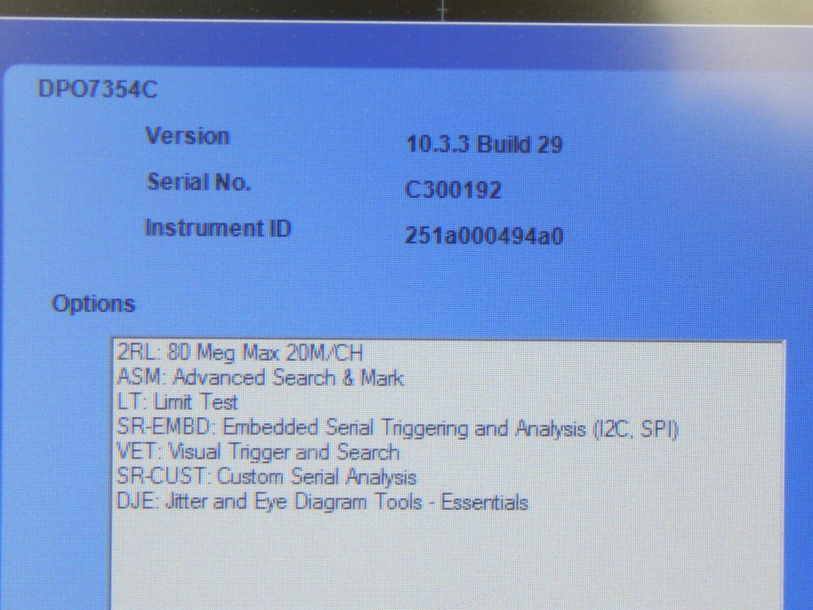 Tektronix DPO7354C 4 Channel 3.5GHz Phosphor Oscilloscope C300192 NIST cal'd