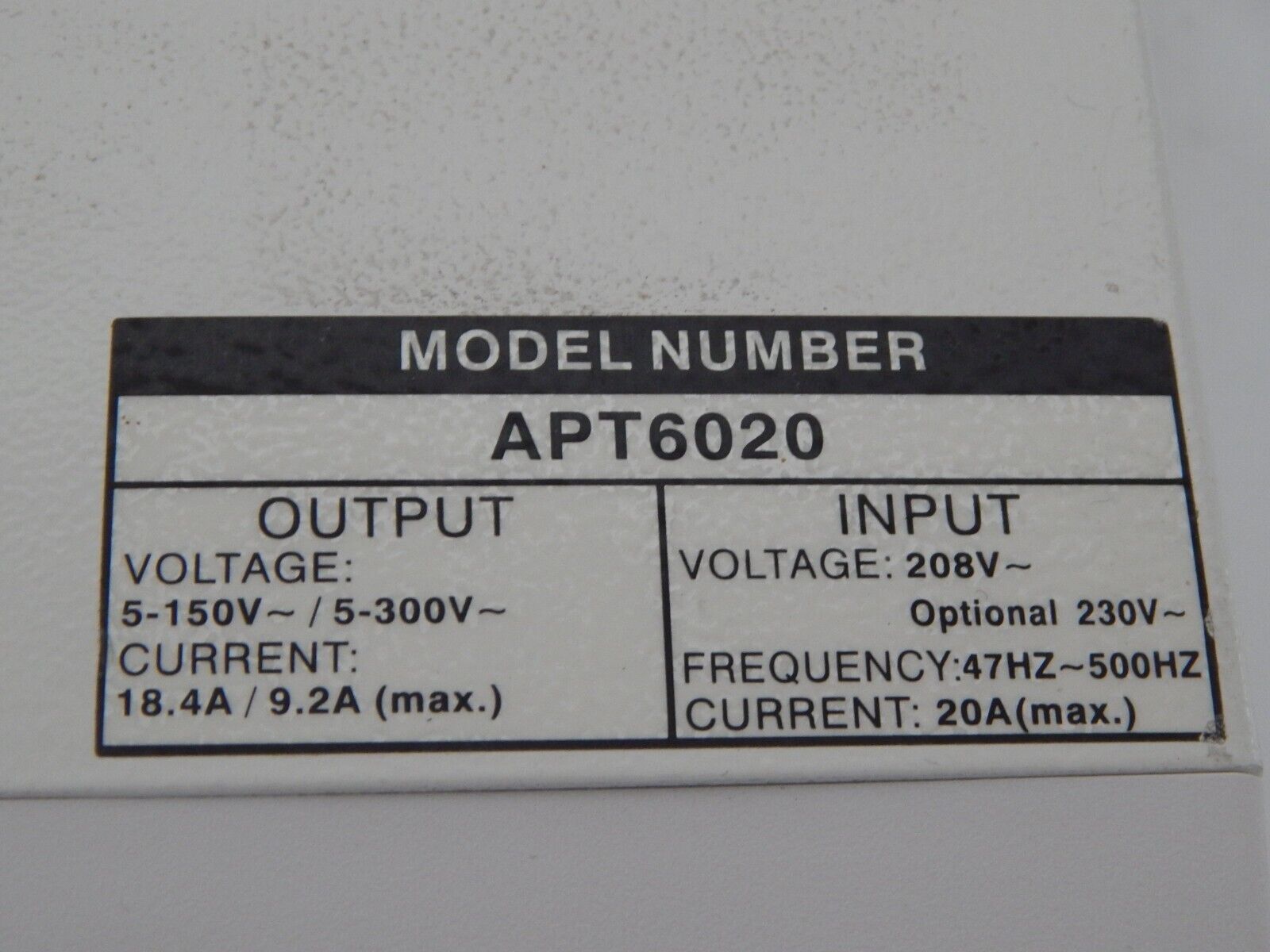 APT6020   AC & DC  Power Source OEM calibrated LR 150v/18.4A HR 300v/9.2A 2KVA