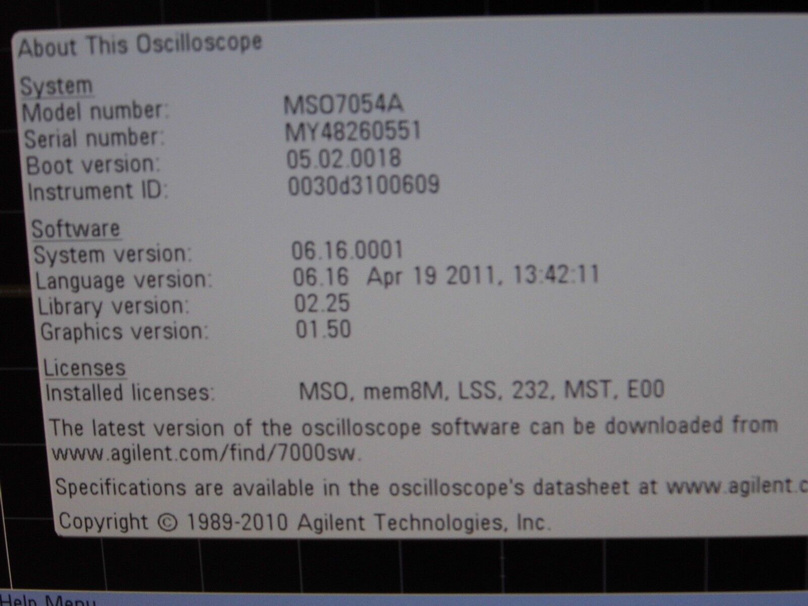Agilent MSO7054A 500MHz 4GS/s 4Ch Oscilloscope with Digital POD
