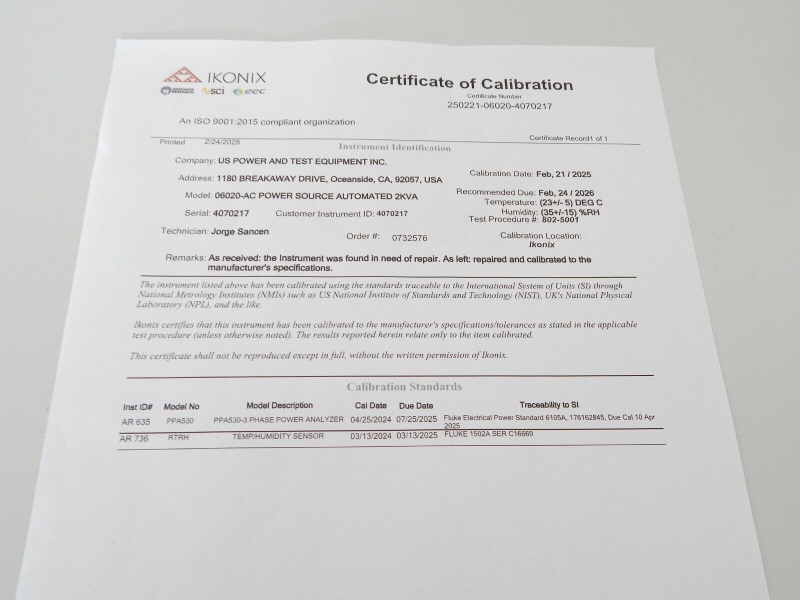 APT6020   AC & DC  Power Source OEM calibrated LR 150v/18.4A HR 300v/9.2A 2KVA